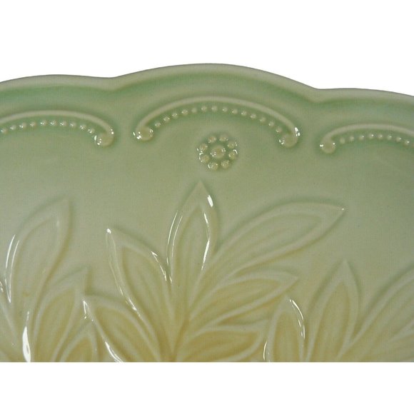 Serving Tray Ceramic Double Handles Embossed Raised Floral Pattern 12.5" - Picture 10 of 11